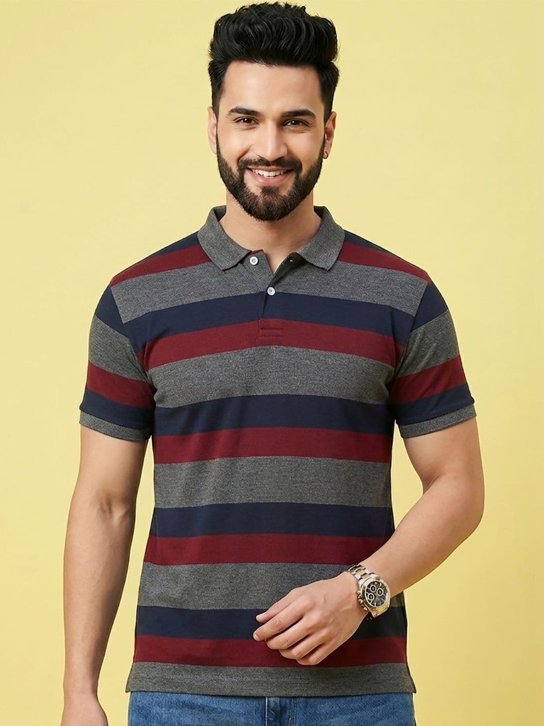 Moda Rapido Men Striped Polo Collar T-shirt - view 1