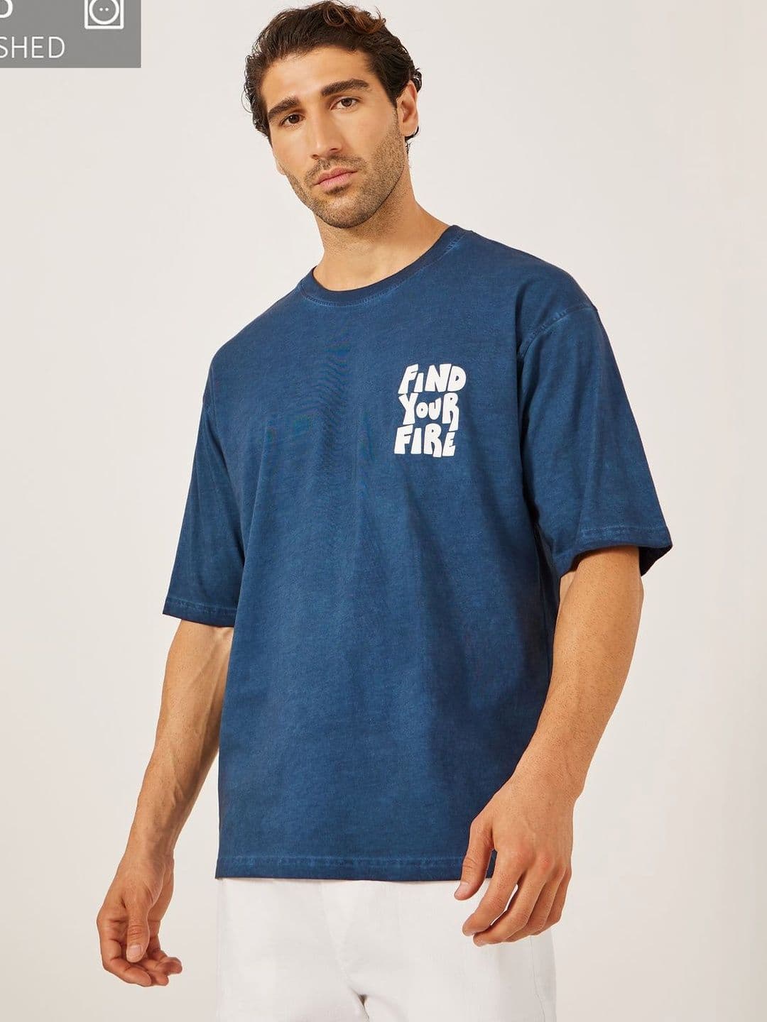Styli Men Oversized Chest-Printed Washed T-Shirt - view 1