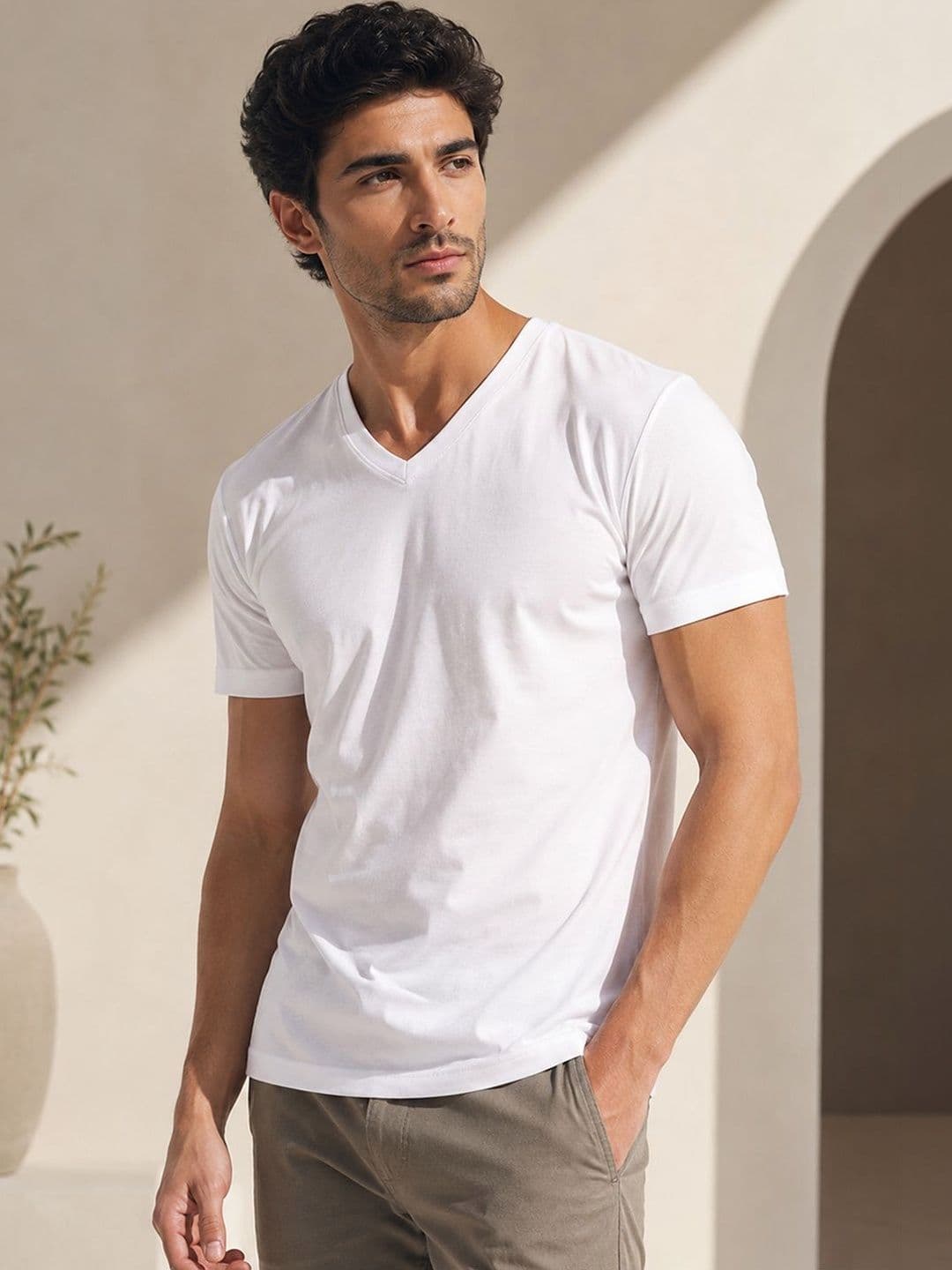 FBAR Men Solid Cotton V Neck T Shirt - view 1