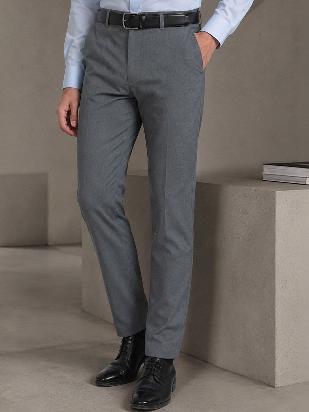 Hancock Men Solid Slim Fit Mid-Rise Pure Cotton Stretchable Chinos Trousers - view 1