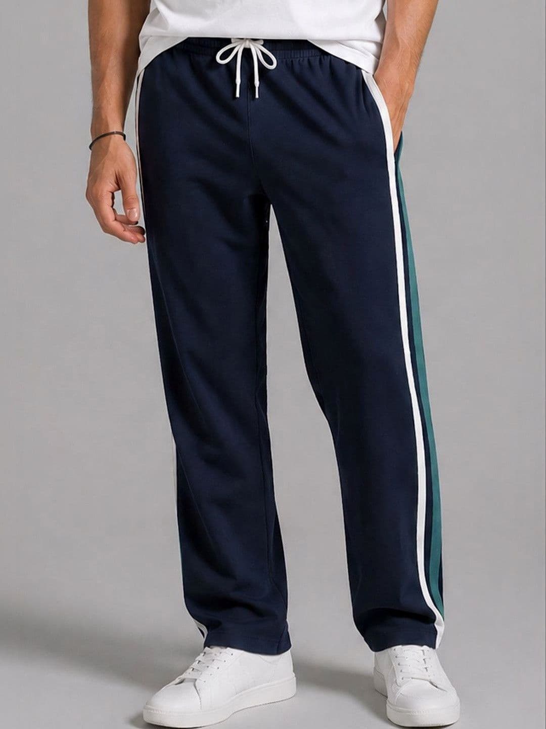 RETWE Men Mid Rise Pure Cotton Dual Side Pockets Regular Fit Navy Running Sports Track Pants - view 1