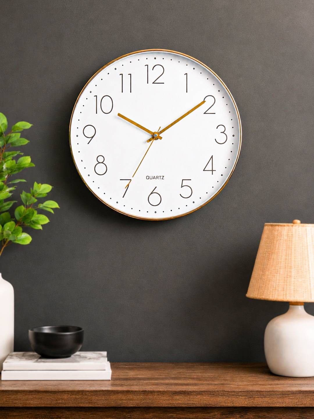 MARKET99 White & Gold-Toned Chic Modern Minimalist Plastic Wall Clock - view 1
