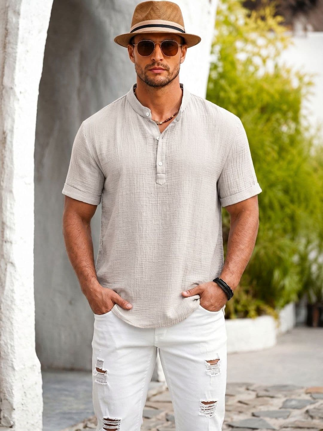 Zombom Men Mandarin Collar Tshirts - view 1