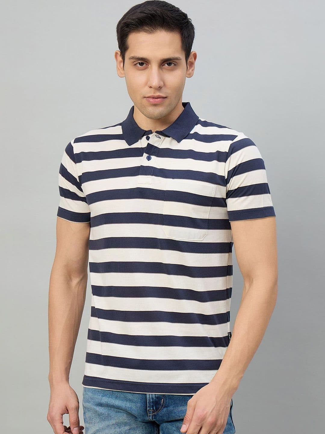 Duke Men Striped Polo Collar Pockets T-shirt - view 1