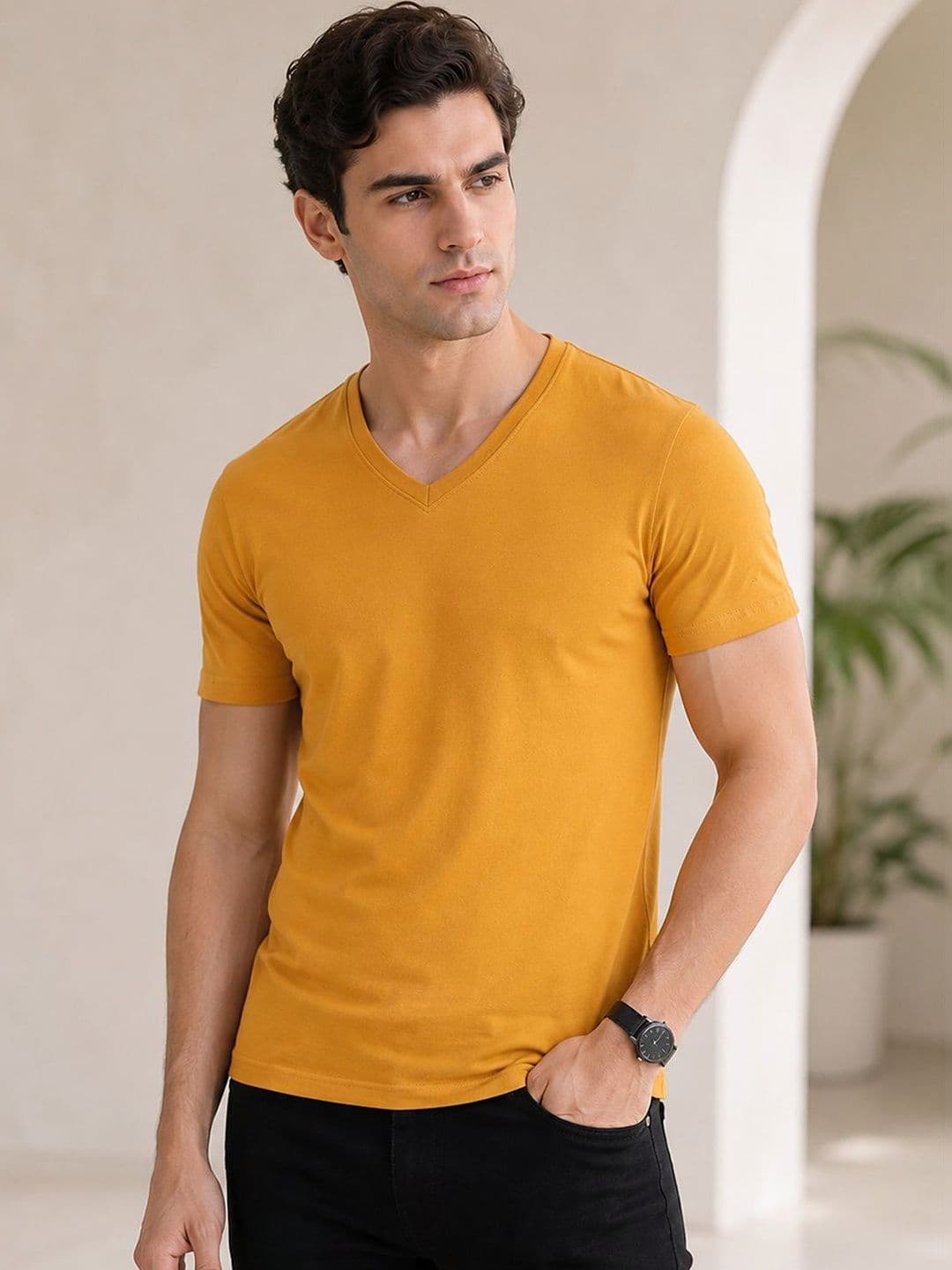 FBAR Men Solid Cotton V Neck T Shirt - view 1