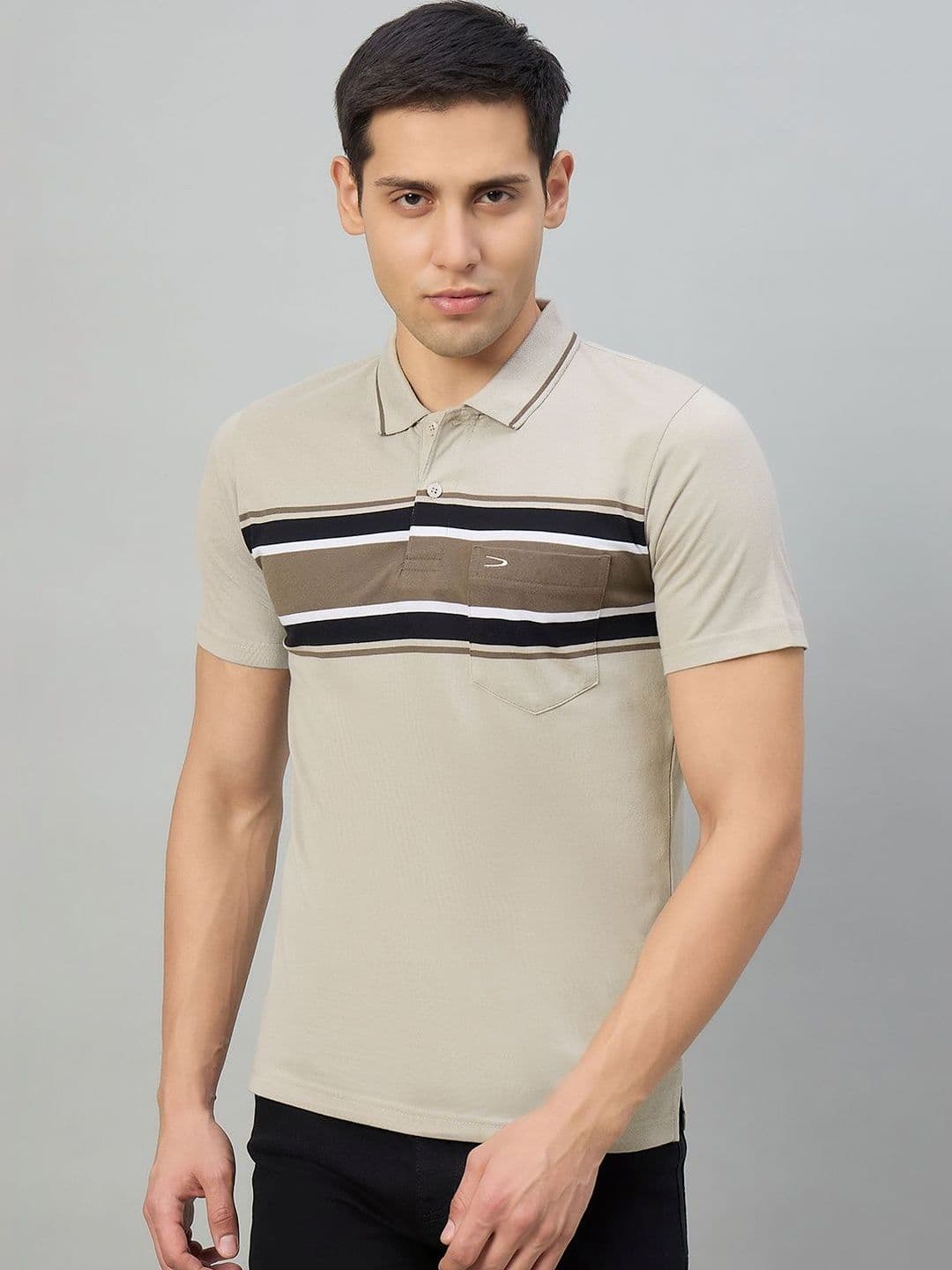 Duke Men Striped Polo Collar Pockets T-shirt - view 1