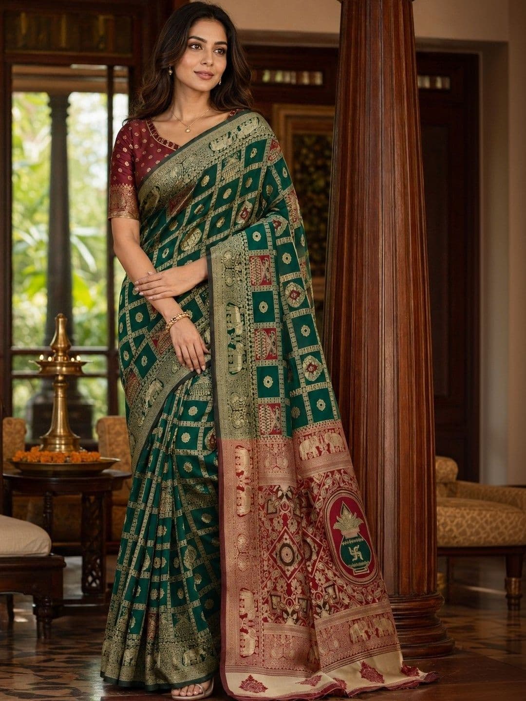 Sangria Woven Design Zari Art Silk Kanjeevaram Saree - view 1