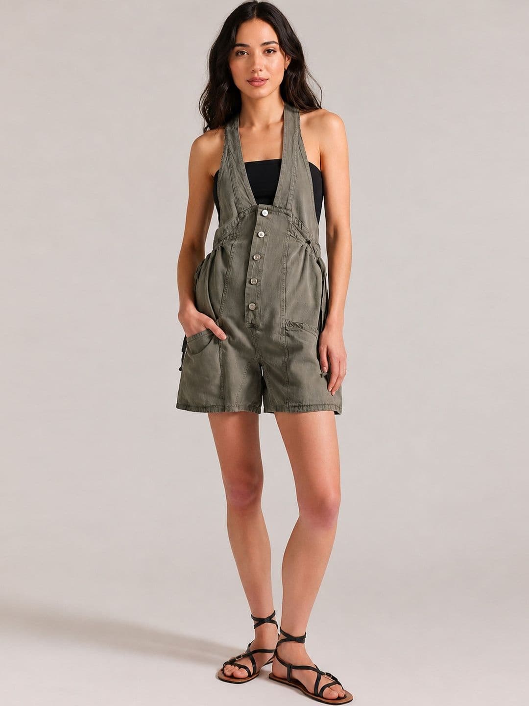 Glam & Chique Cotton-Twill Relaxed Fit Halter Neck Jumpsuit - view 1