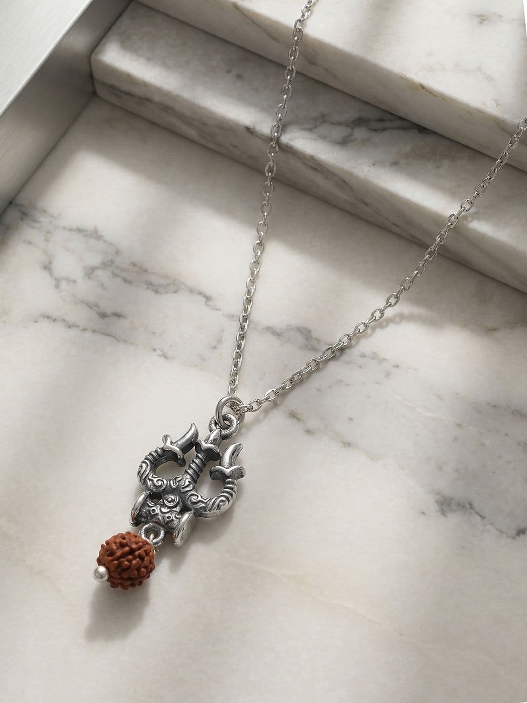 Carlton London Unisex Rudraksh Beaded Rhodium Plated ContemporaryPendants With Chains - view 1