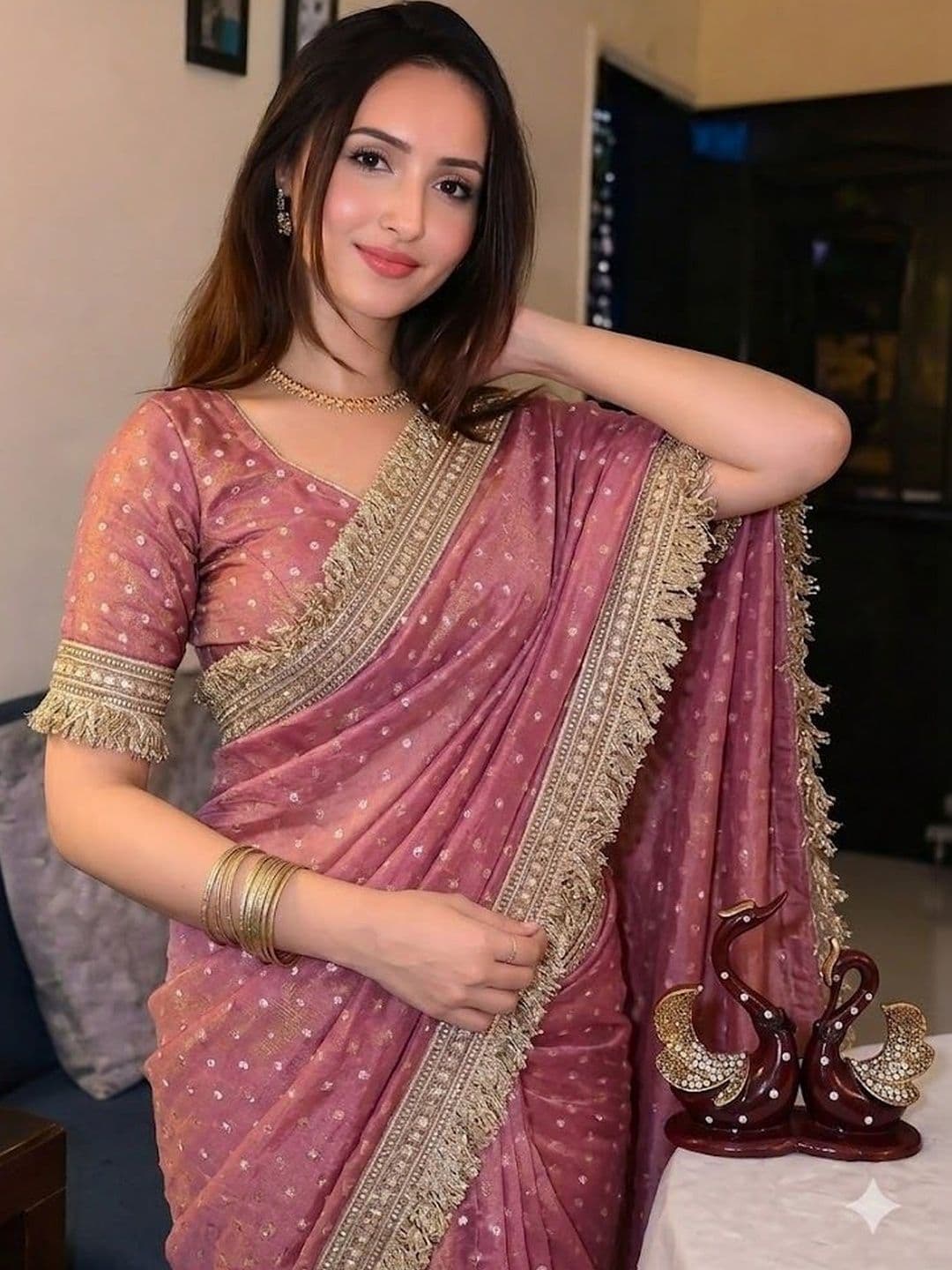 M DINESH & CO Embellished Zari Silk Blend Banarasi Saree - view 1