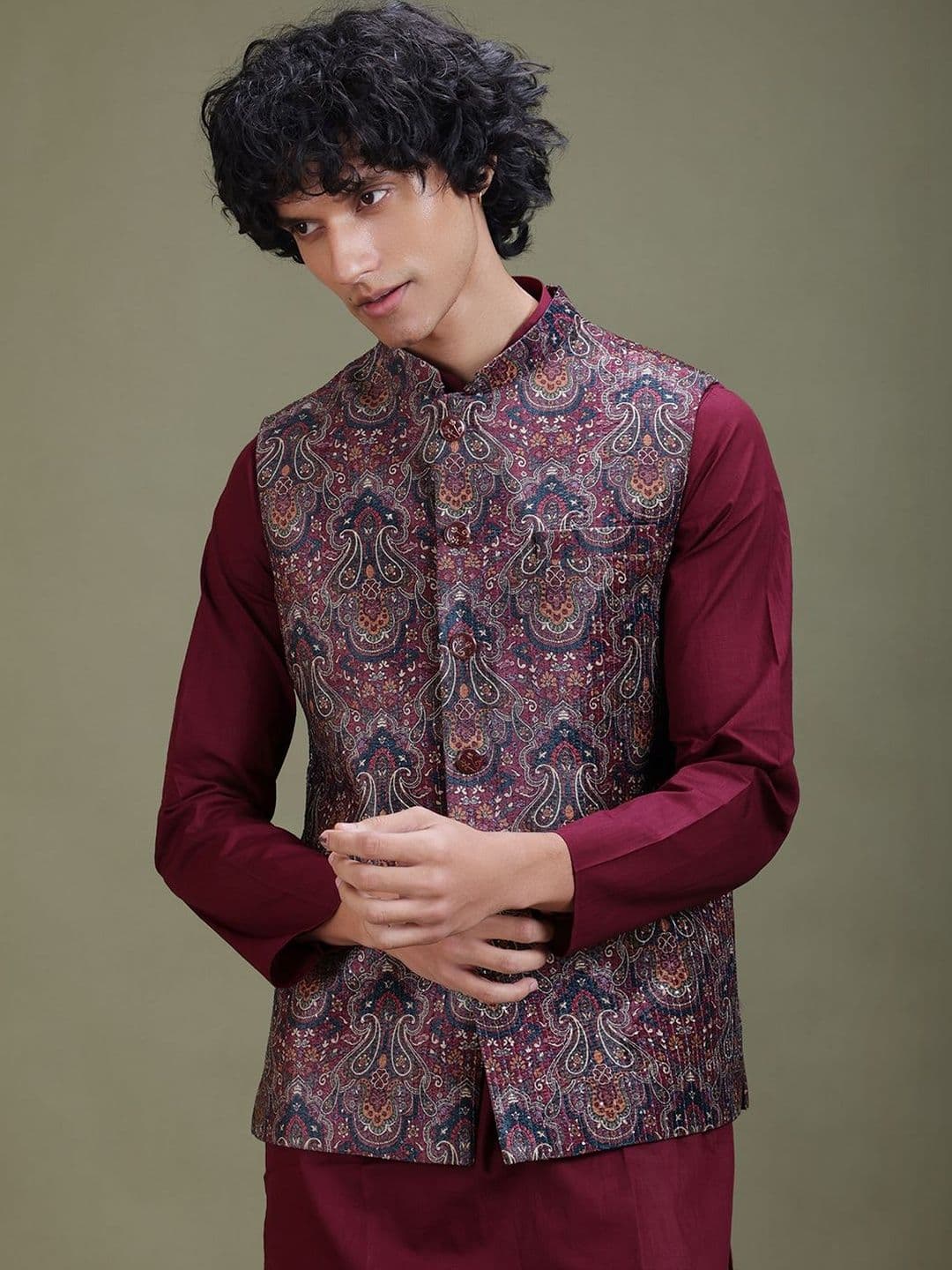 EKYAA Printed Woven Nehru Jacket - view 1