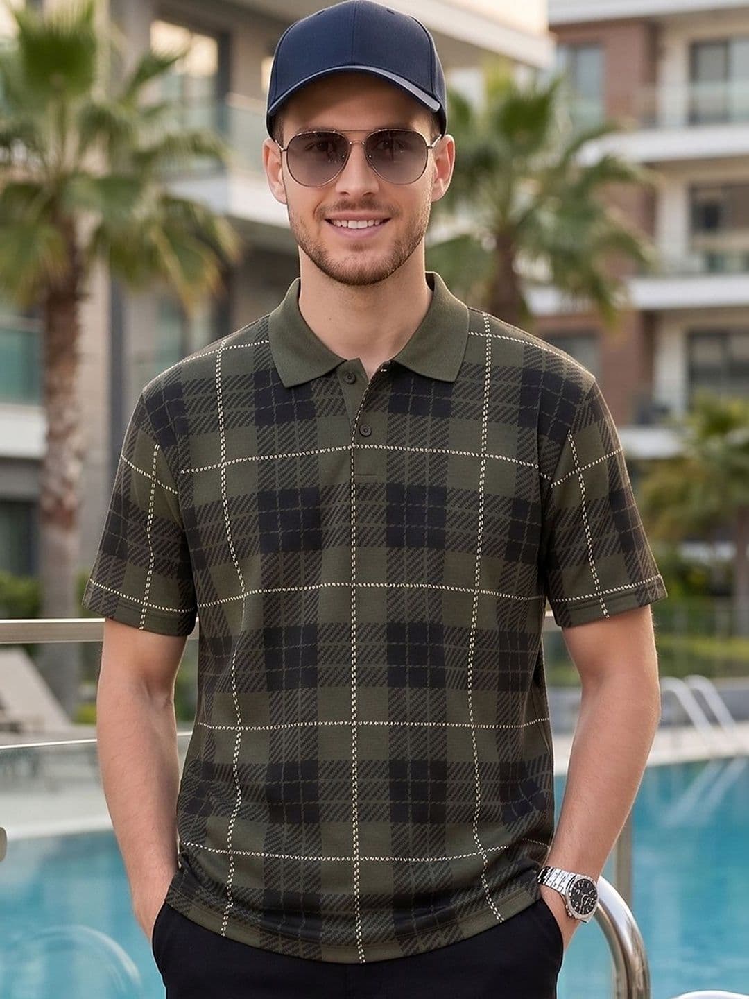 Mast & Harbour Men Checked Polo Collar T-shirt - view 1