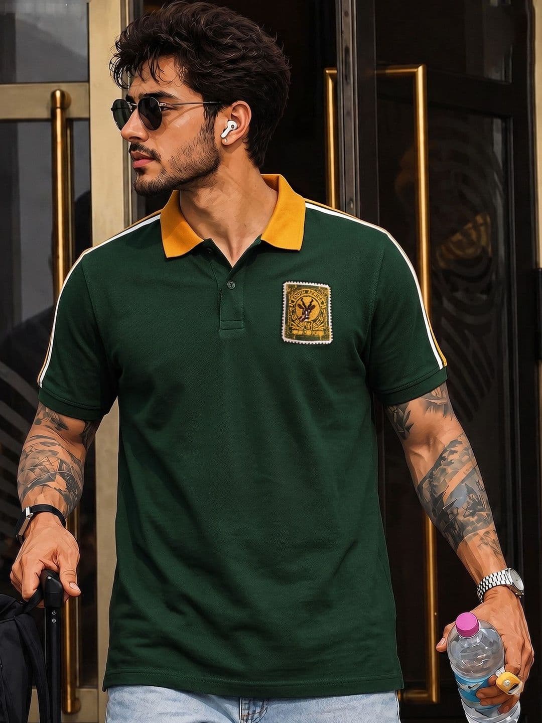 Utopium Men Brand Logo Colourblocked Polo Collar T-shirt - view 1