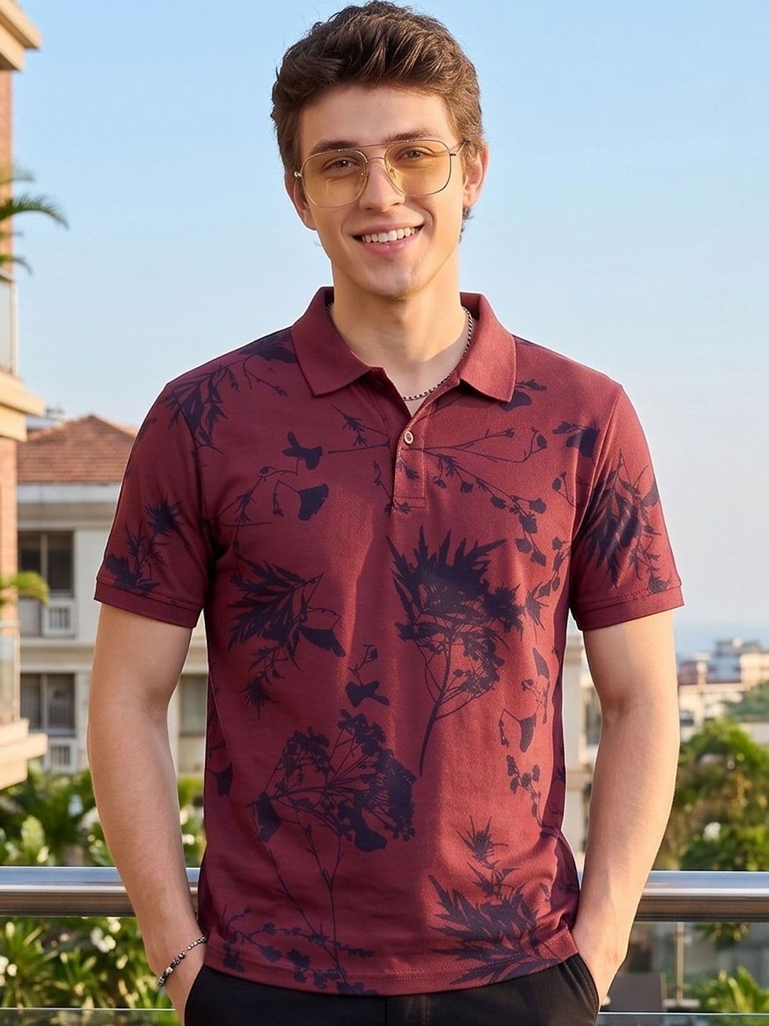 Mast & Harbour Men Floral Printed Polo Collar T-shirt - view 1