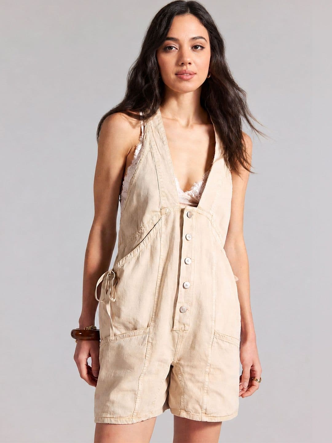 Glam & Chique Cotton-Twill Relaxed Fit Halter Neck Jumpsuit - view 1