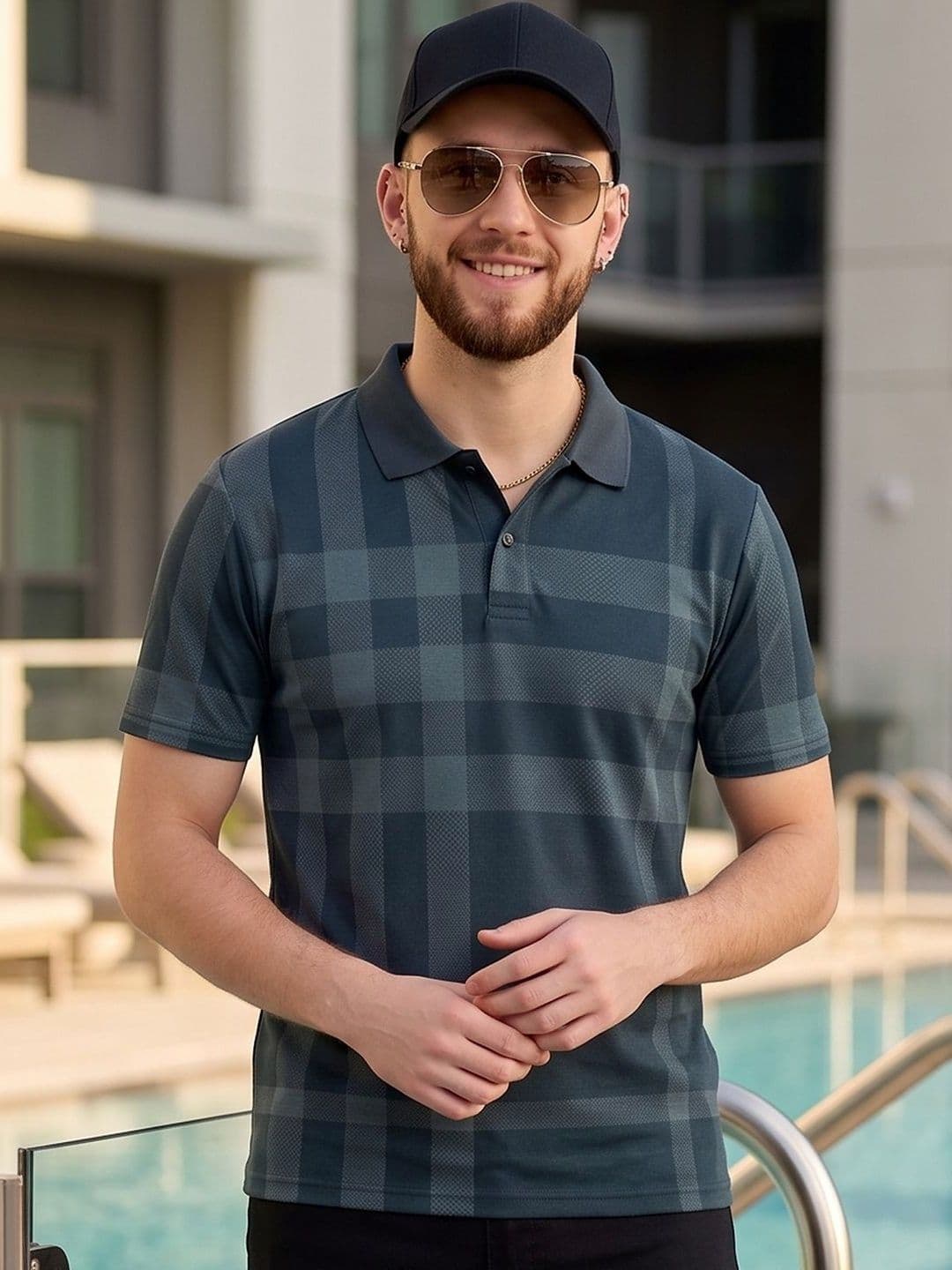 Mast & Harbour Men Checked Polo Collar T-shirt - view 1