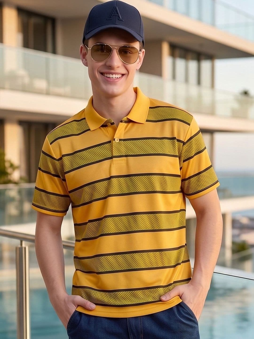Mast & Harbour Men Striped Polo Collar T-shirt - view 1