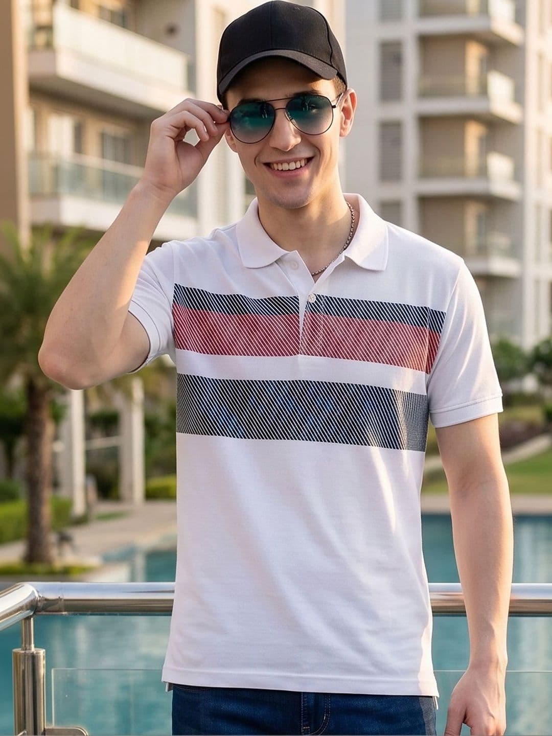 Mast & Harbour Men Striped Polo Collar T-shirt - view 1