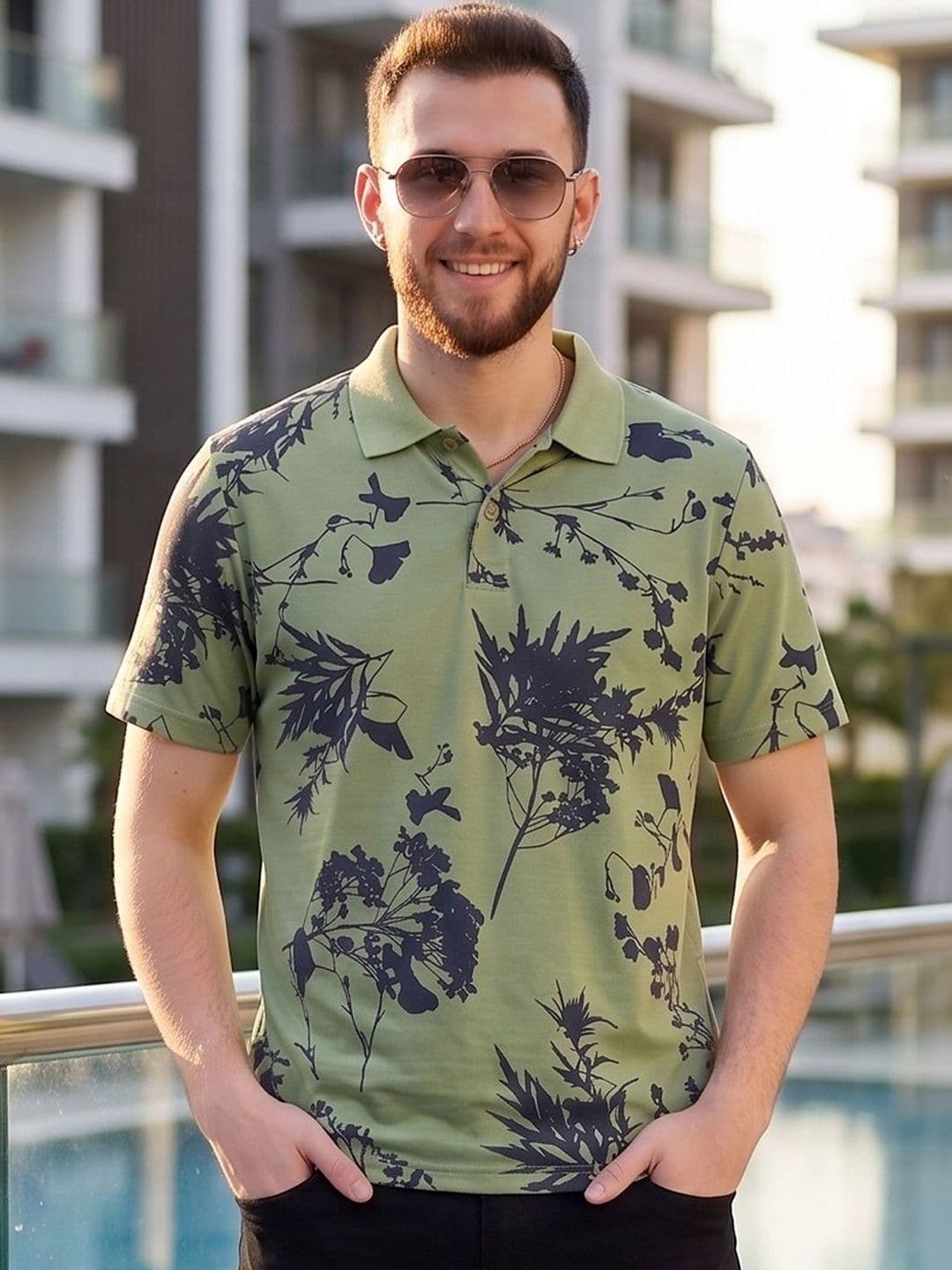 Mast & Harbour Men Floral Printed Polo Collar T-shirt - view 1