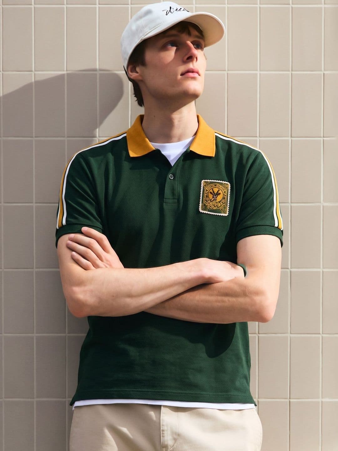 Utopium Men Brand Logo Colourblocked Polo Collar Applique T-shirt - view 1
