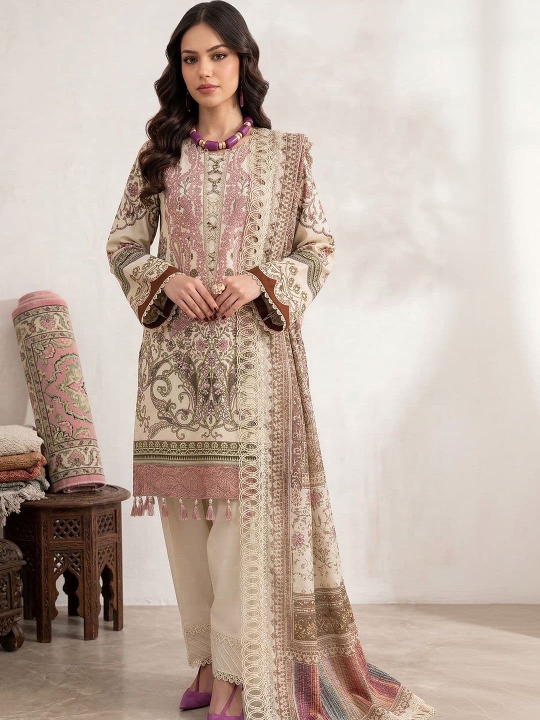 Rosaniya Printed Pure Cotton Unstitched Dress Material - view 1