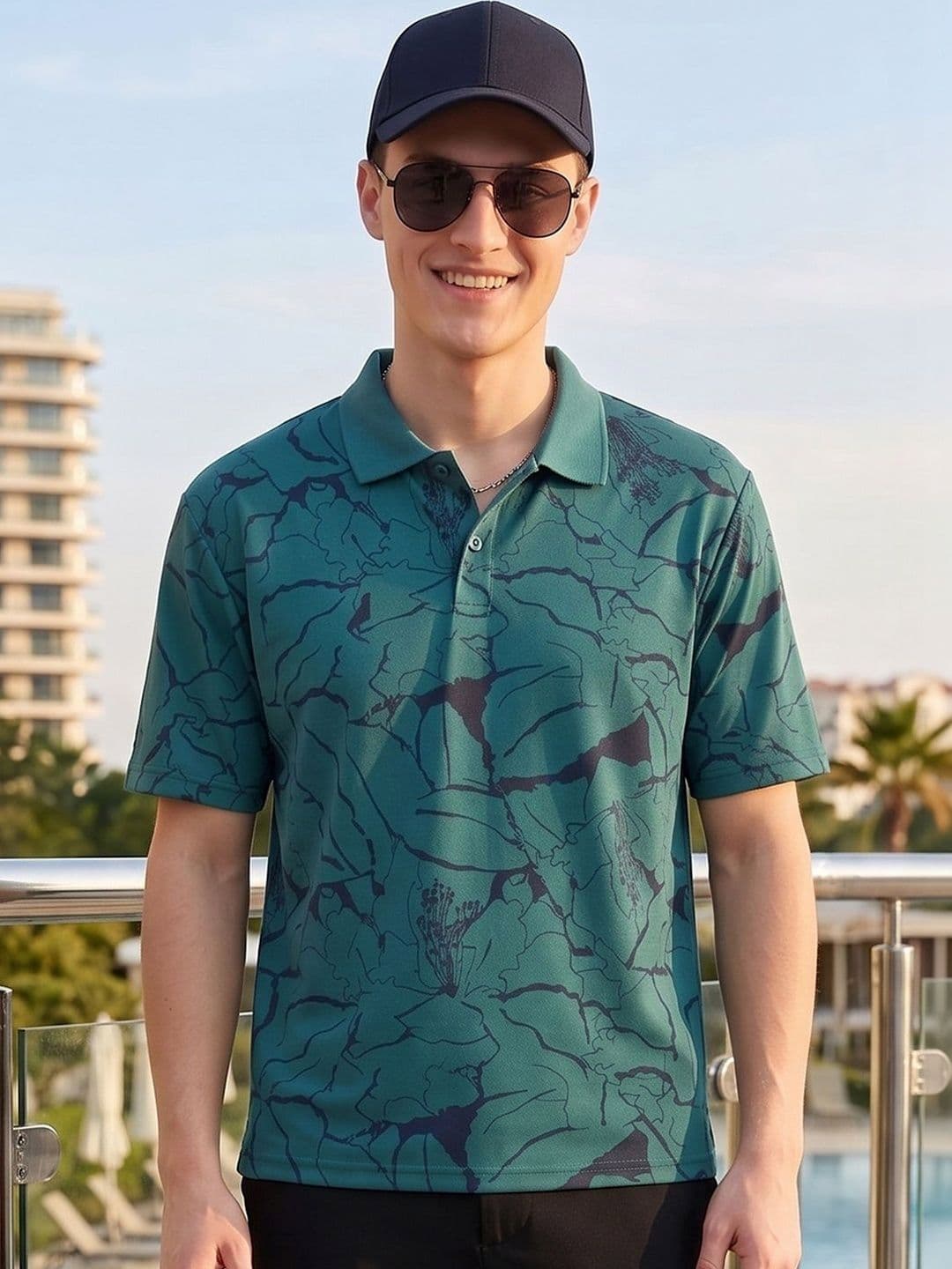 Mast & Harbour Men Floral Printed Polo Collar T-shirt - view 1