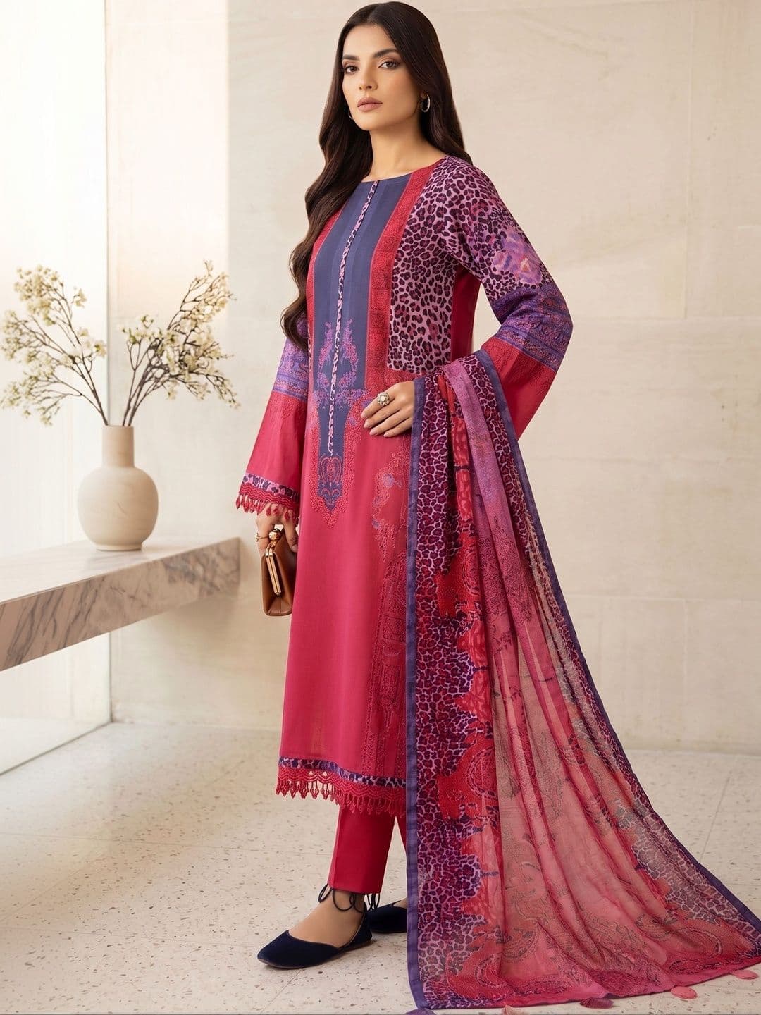 Rosaniya Ethnic Motifs Printed Pure Cotton Unstitched Dress Material - view 1