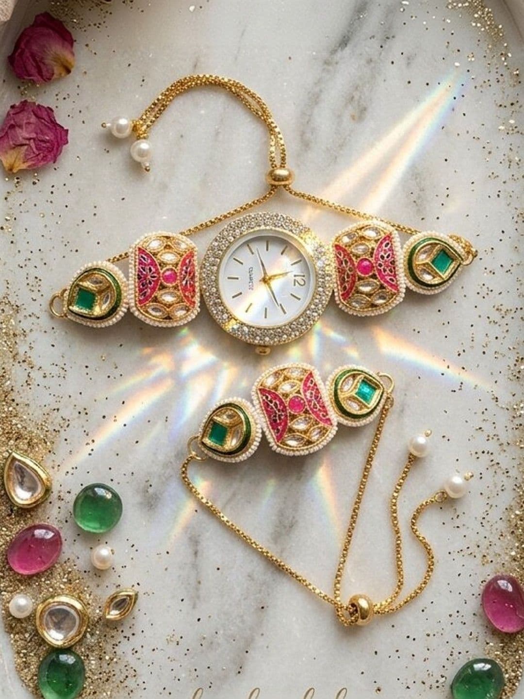 WATCHSTAR Women Dial & Stainless Steel Embellished Straps Analogue Watch Kundan watch and Bracelet combo - view 1