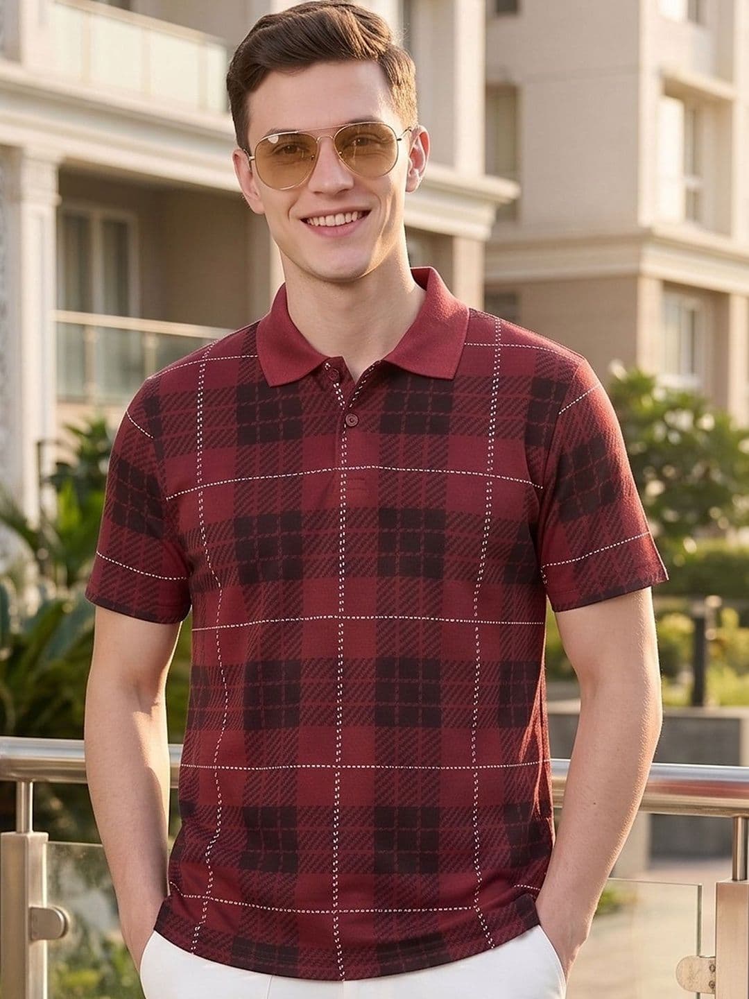 Mast & Harbour Men Checked Polo Collar T-shirt - view 1