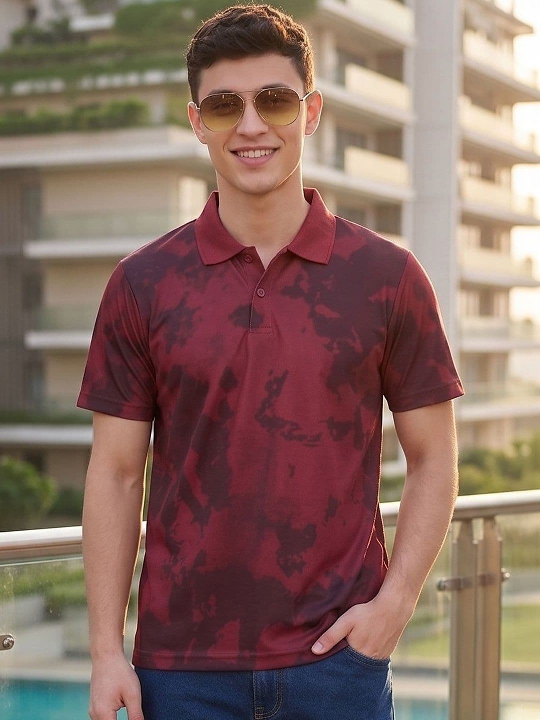 Mast & Harbour Men Tie and Dye Dyed Polo Collar T-shirt - view 1