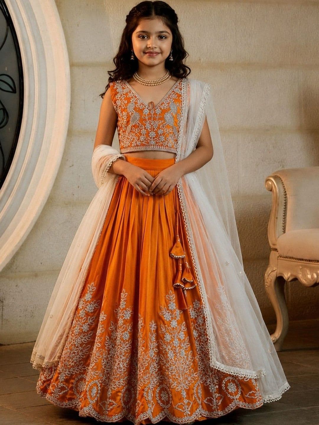 KALINI Girls Embroidered Thread Work Ready to Wear Lehenga & Blouse With Dupatta - view 1