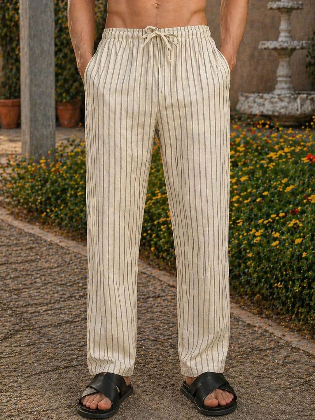 HERE&NOW Men Striped Relaxed Easy Wash Trousers - view 1