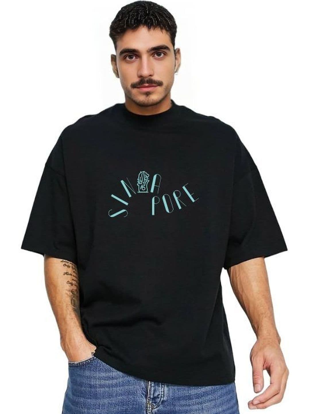 Derada Men Typography Printed High Neck Boxy T-shirt - view 1