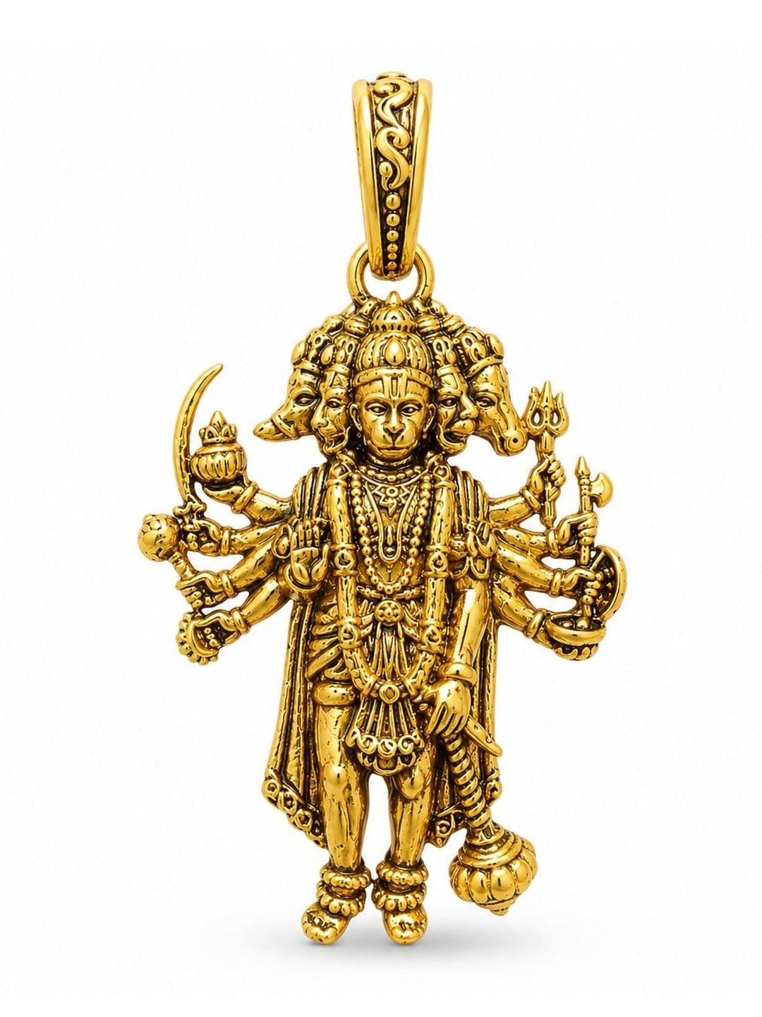AMRAT NAATH JEWELLERS Unisex Gold-Plated Contemporary Panchmukhi Hanuman Pendant - view 1
