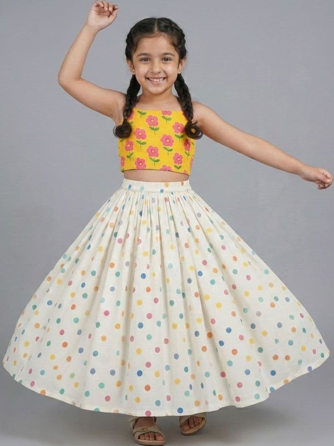 Sangria Girls Floral Printed Round Neck Lehenga Choli Set - view 1