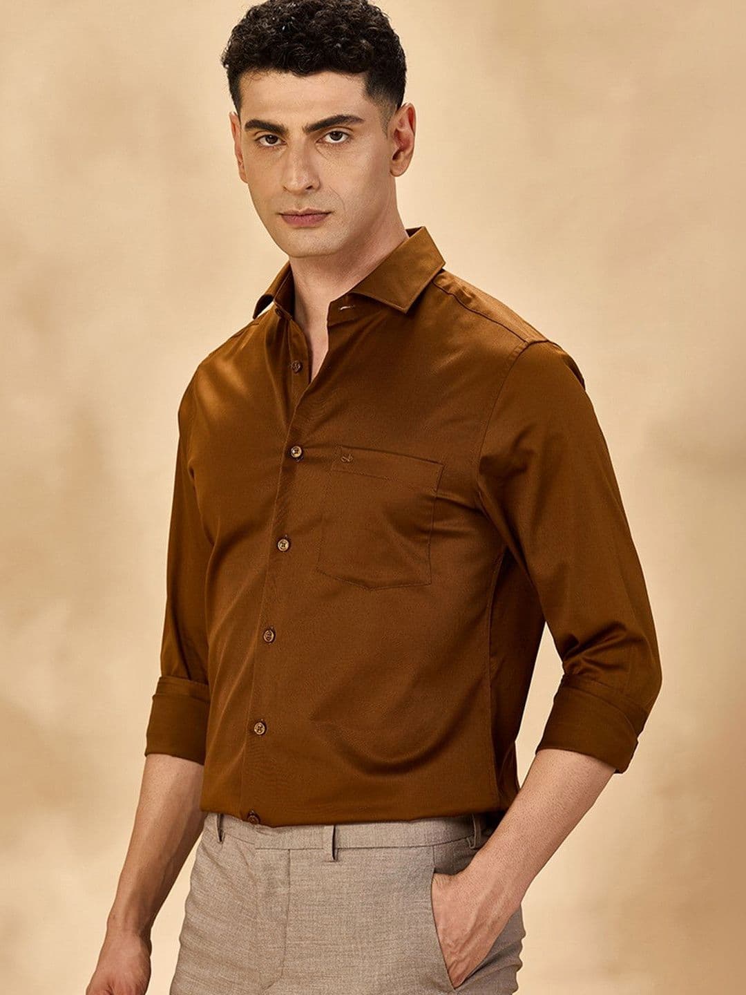 Aldeno Spread Collar Slim Fit Satin Formal Shirt - view 1