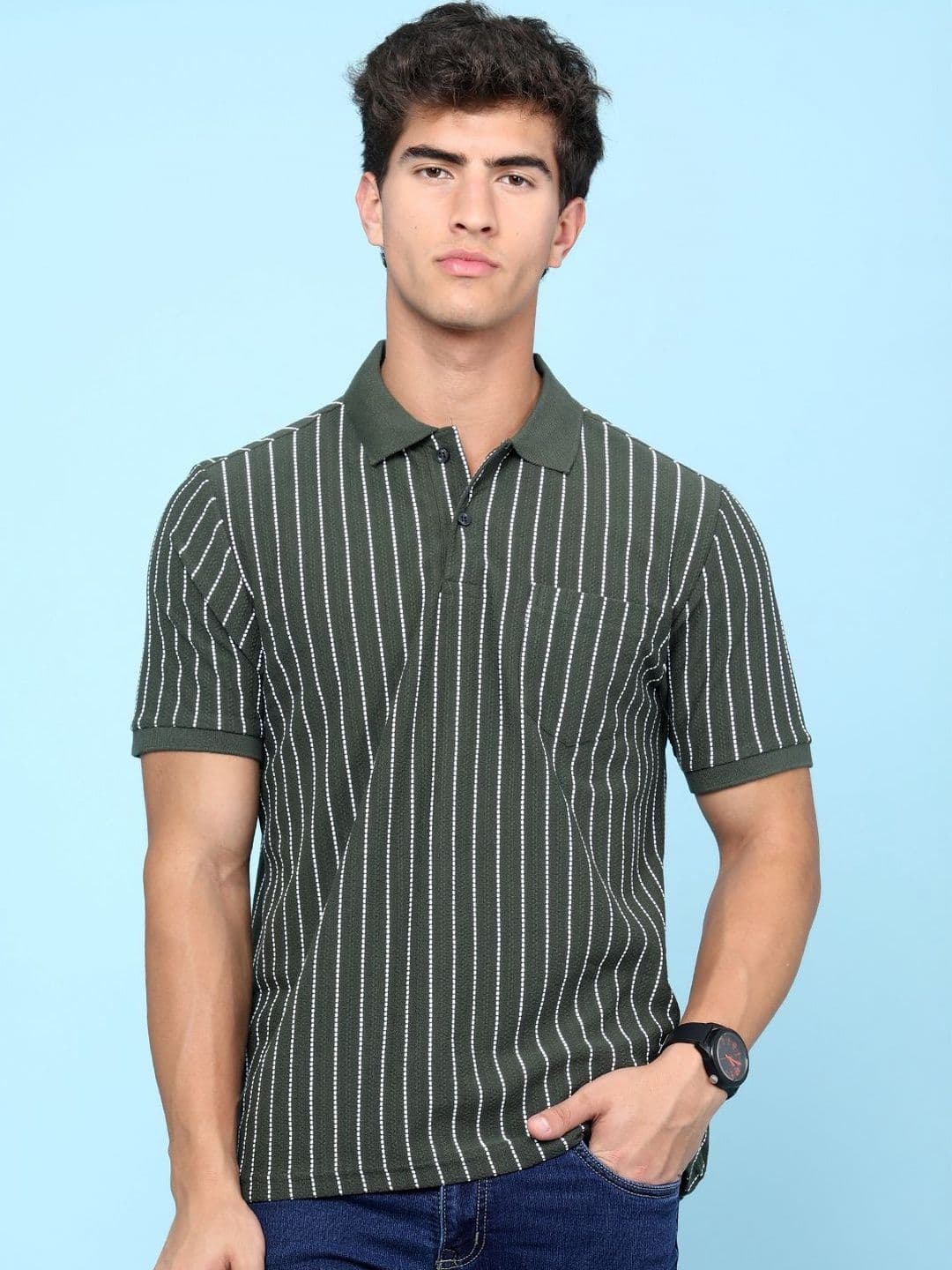 LIMEROAD Men Striped Polo Collar Pockets T-shirt - view 1