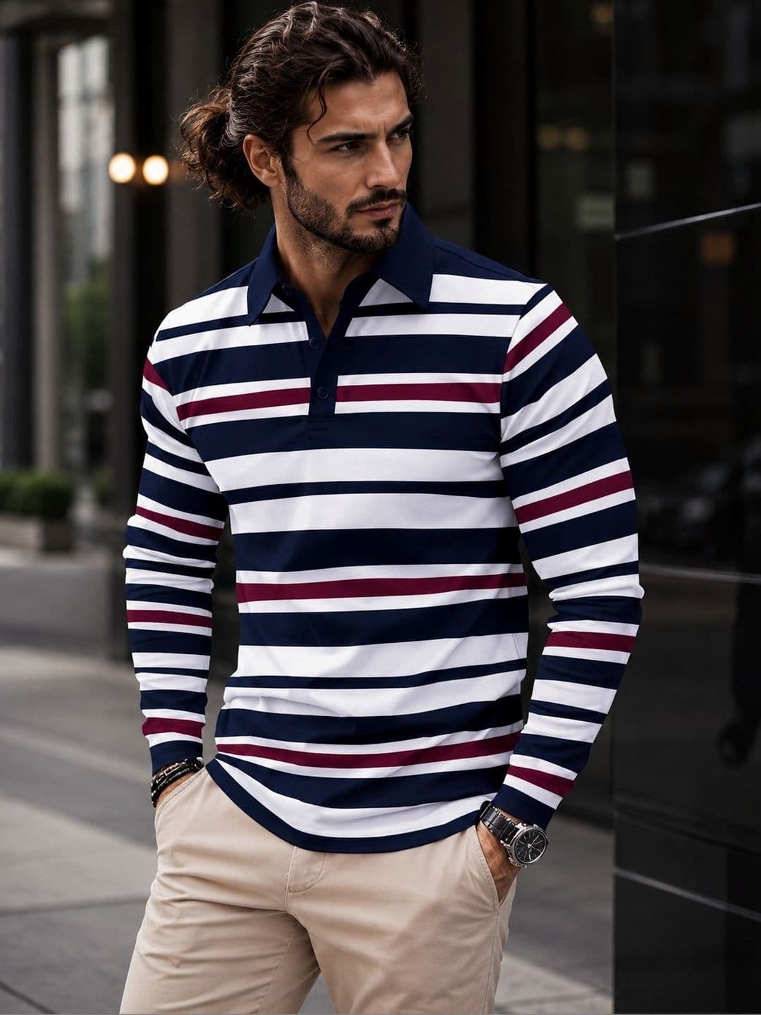 Eyebogler Men Striped Polo Collar T-shirt - view 1