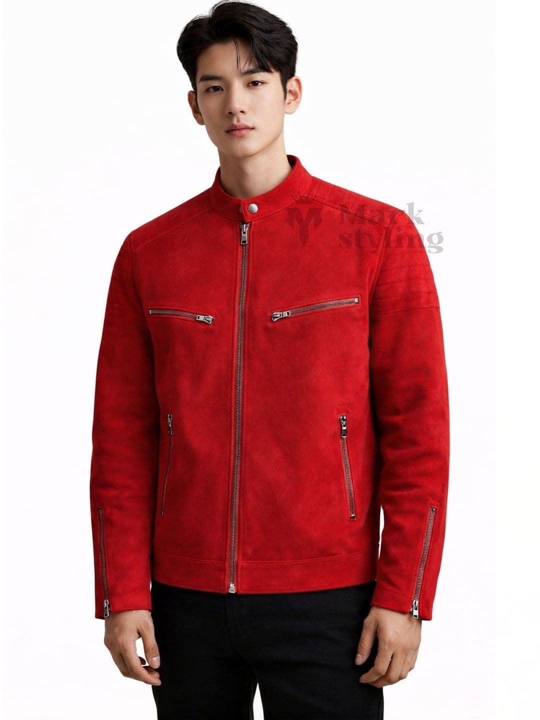 Mark Styling Men Leather Biker Jacket - view 1