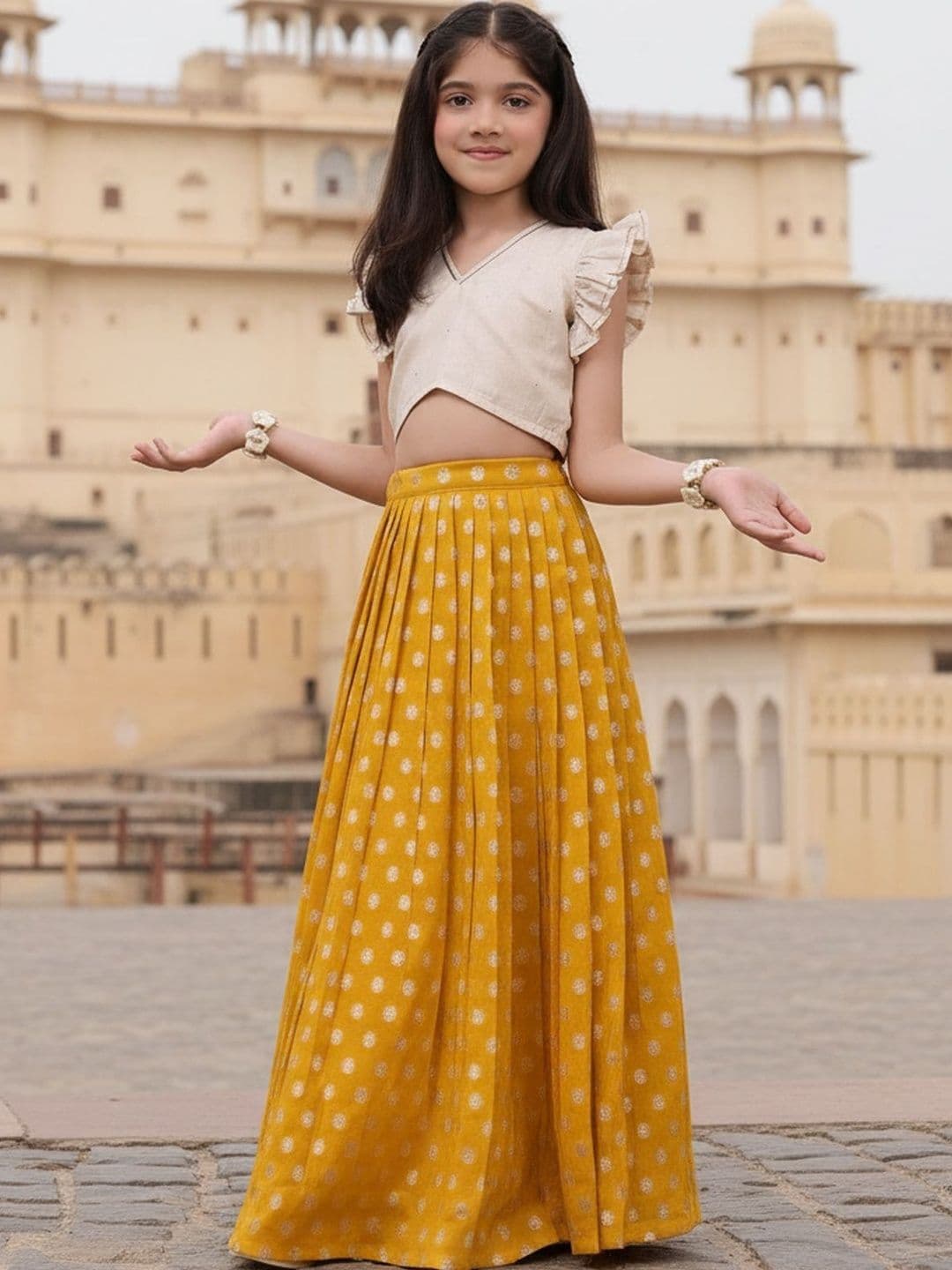 Sangria Girls Embellished Bandhani Silk Lehenga & Blouse - view 1