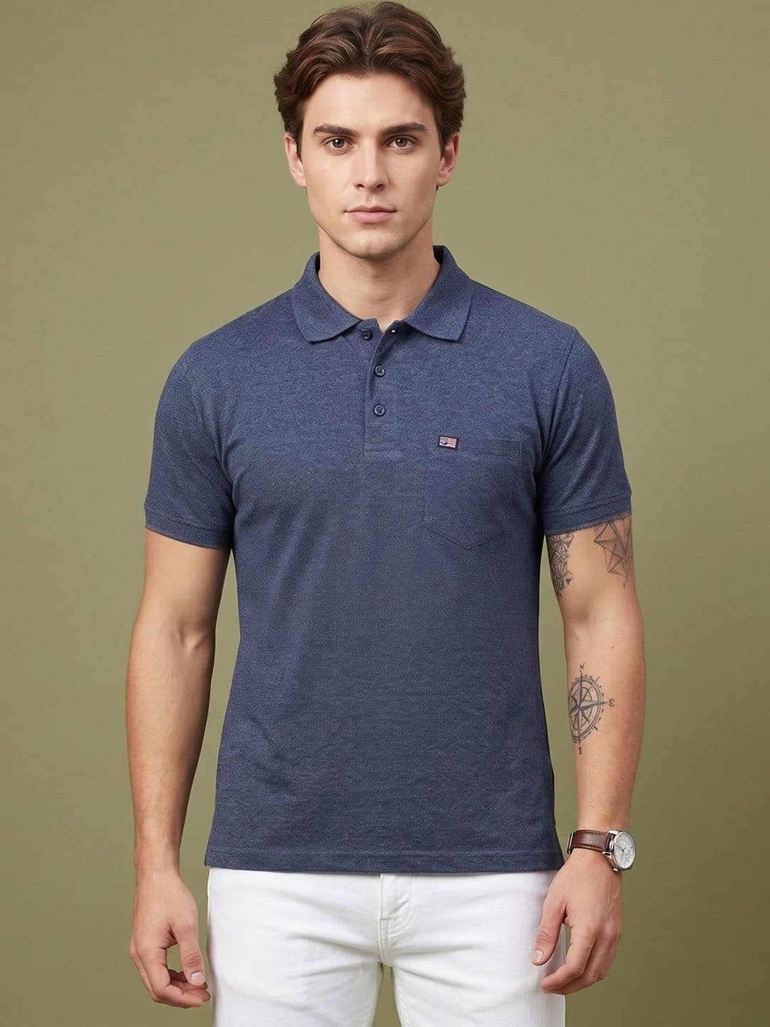 Moda Rapido Men Brand Logo Polo Collar Pockets T-shirt - view 1