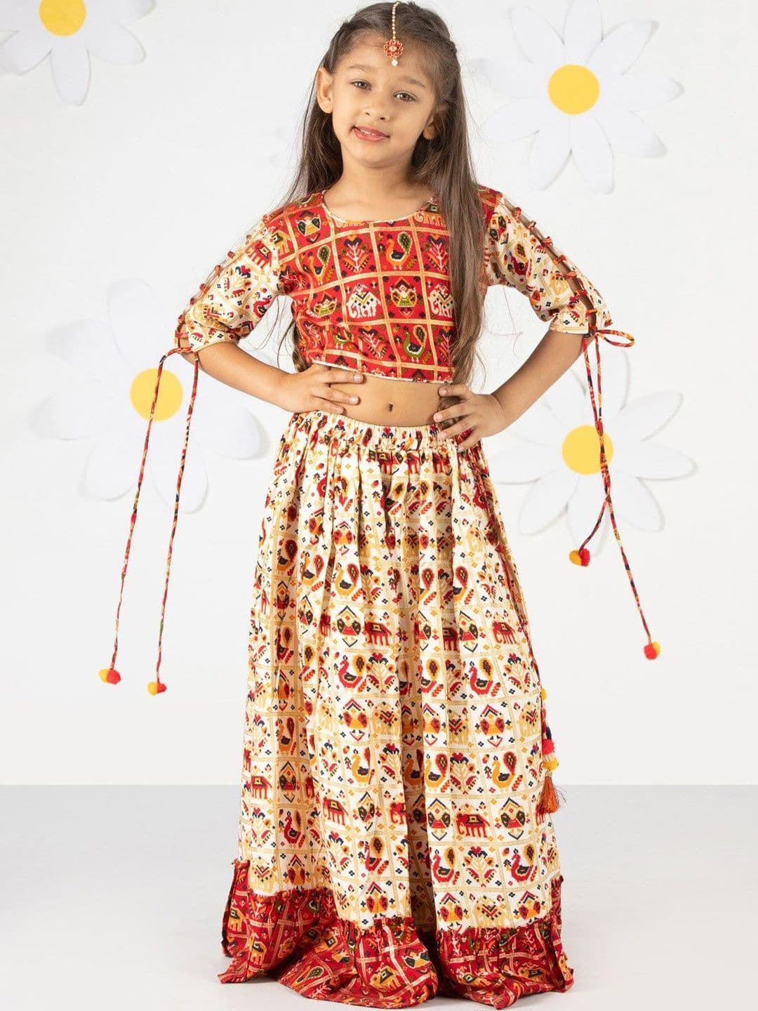 VASTRAMAY Girls Red & Cream Patola Lehenga Set - view 1