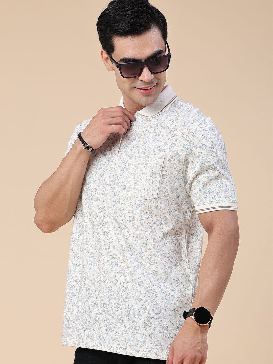 LIMEROAD Men Floral Printed Polo Collar Pockets T-shirt - view 1