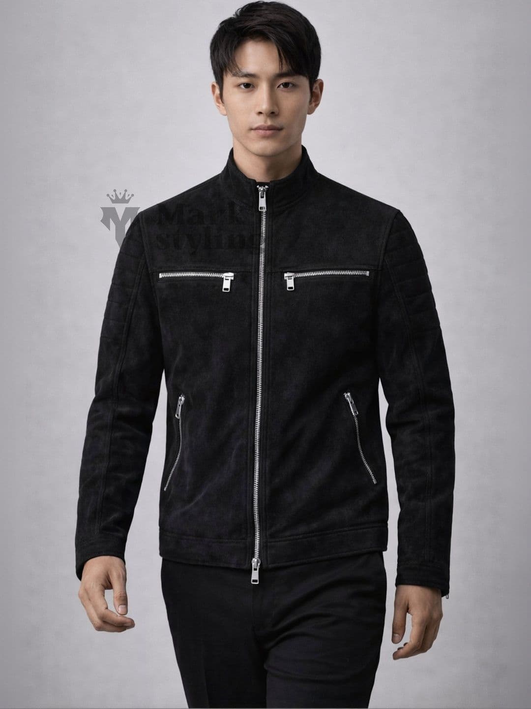 Mark Styling Men Leather Biker Jacket - view 1