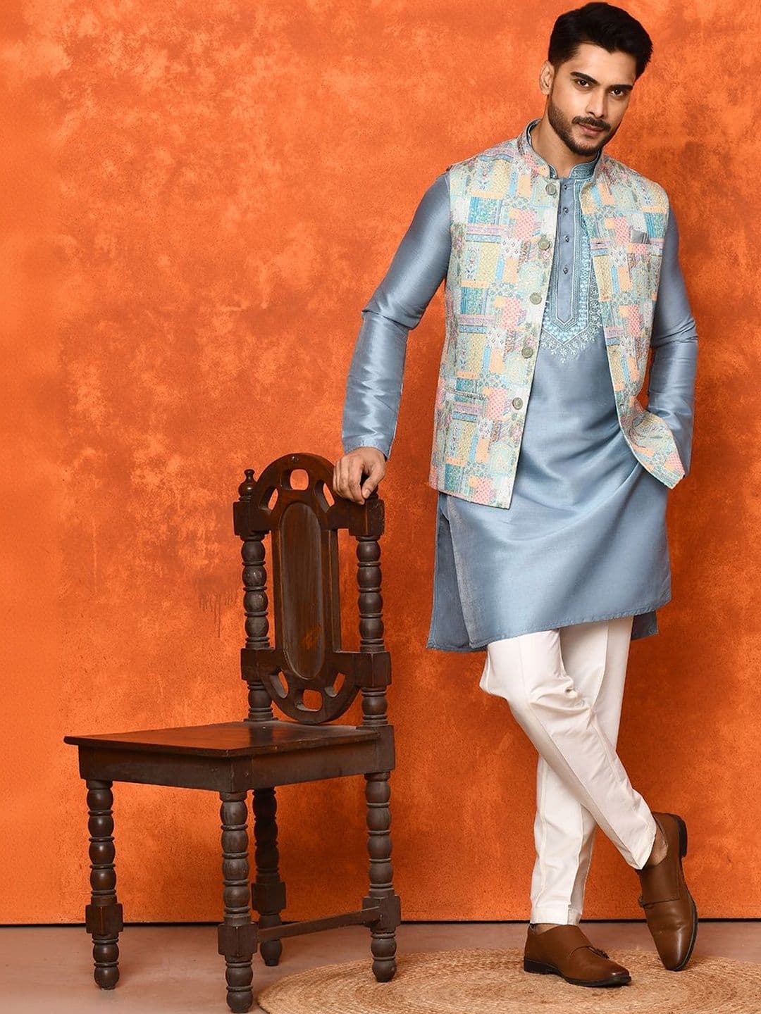 WANAS Woven Design Corduroy Nehru Jackets - view 1