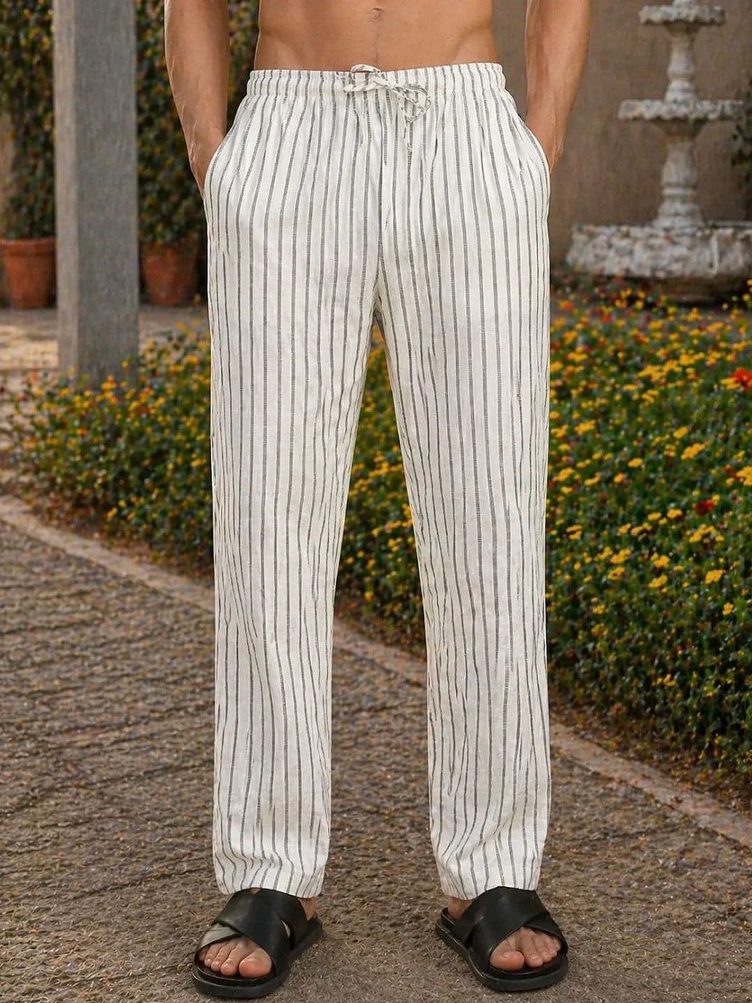 HERE&NOW Men Striped Relaxed Easy Wash Trousers - view 1