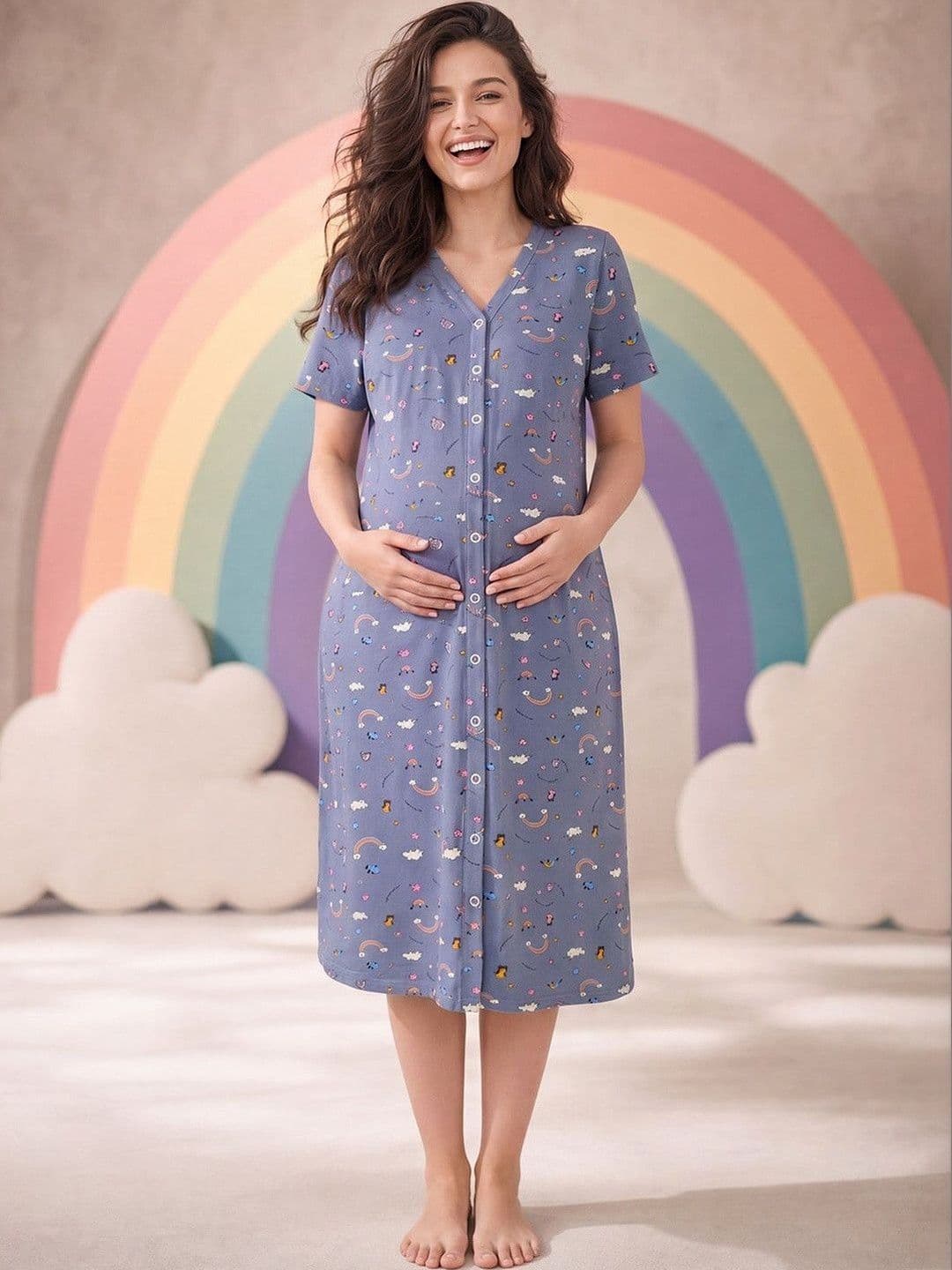 Secret Wish Printed Zipless Maternity Hosiery Midi Nightdress - view 1