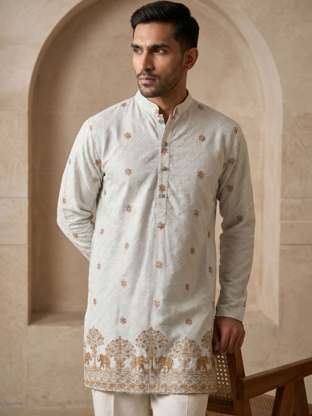 Jompers Men Ethnic Motifs Embroidered Thread Work Kurta - view 1