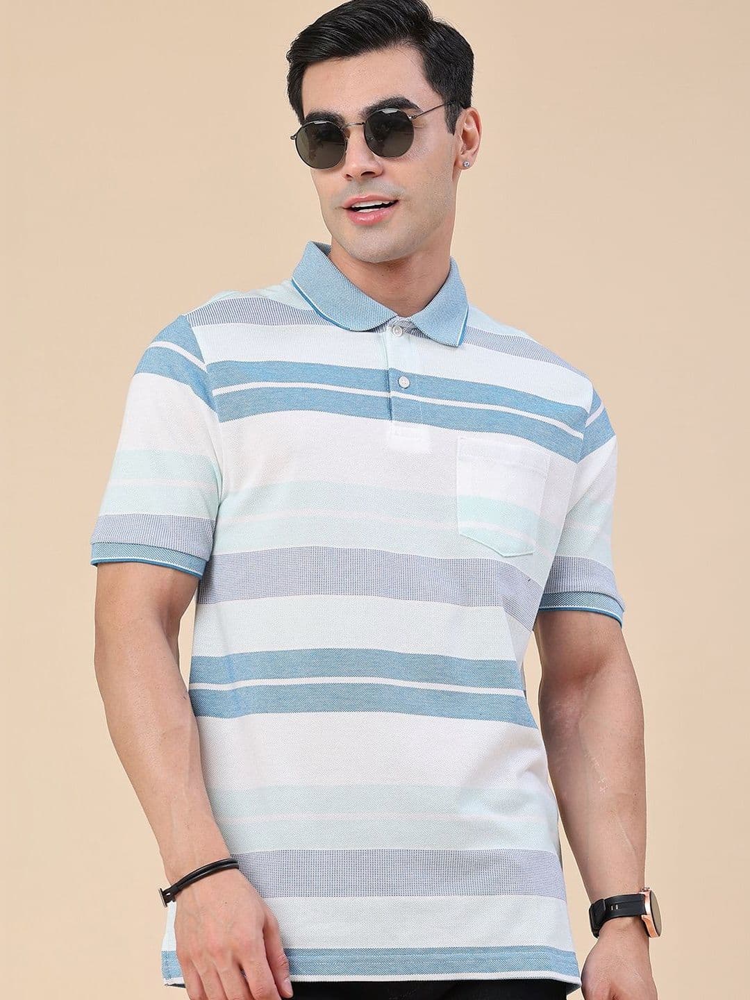 LIMEROAD Men Striped Polo Collar Pockets T-shirt - view 1