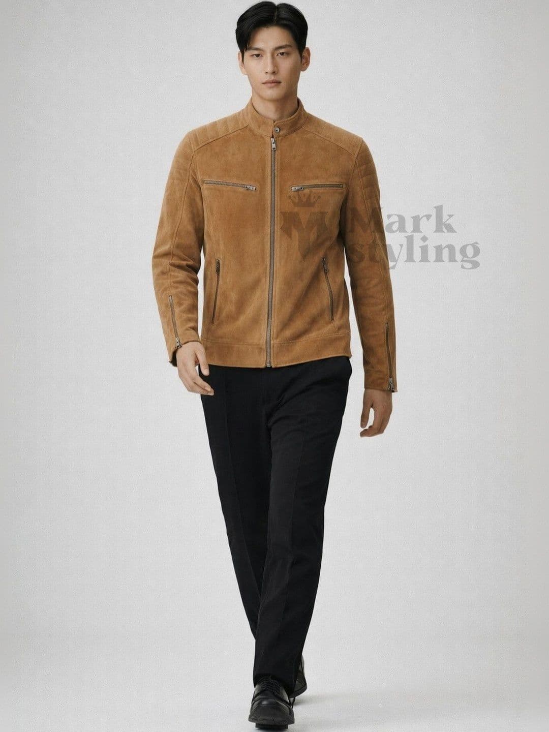 Mark Styling Men Leather Biker Jacket - view 1